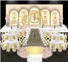 室内设计香槟色婚礼主舞台cdr效果图