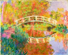 色彩鲜艳的拱桥芦苇油画