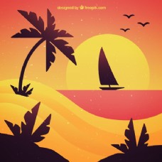 夏日帆船航行的日落背景