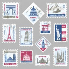 世界建筑世界著名建筑邮票插画