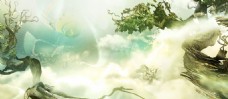 梦幻绿树banner背景素材