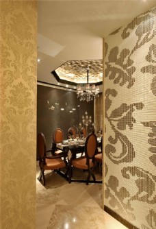 装修花纹欧式奢华餐厅花纹壁纸客厅室内装修效果图