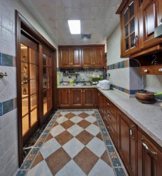 厨房设计欧式简约风室内设计厨房拼接地砖效果图
