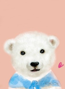 可爱小白熊粉红色底色白色小熊玩具可爱装饰画