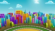 建筑卡通卡通建筑景色循环动画视频素材