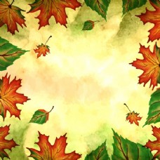叶子和绿叶秋天的背景与水彩画的橙色黄色和绿色的叶子