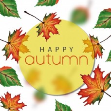秋天景色秋天的背景与水彩画的橙色黄色和绿色的叶子