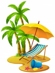 带椅子和雨伞的海滩风景