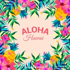 丰富多彩的夏威夷背景用鲜花和松树的球果