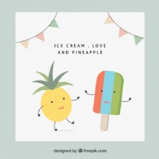 度假带菠萝和菠萝的可爱卡片