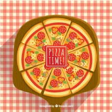 洋房案板上的pizza比萨饼底方格桌布洋葱圈奶酪pizzatime