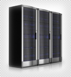 三个黑色柜式服务器免抠png透明图层素材