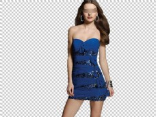 蓝色抹胸裙美女模特免抠png透明图层素材