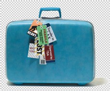 蓝色手提行李箱免抠png透明图层素材