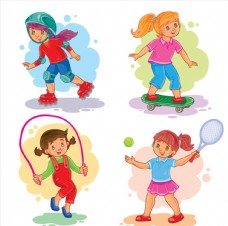 儿童运动可爱卡通儿童玩耍运动矢量素材