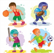 儿童可爱卡通男孩打球运动矢量素材