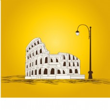 世界建筑手绘罗马角斗场世界著名建筑矢量背景