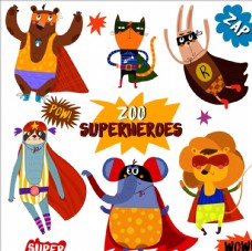 超级卡通超级动物园卡通动物超人矢量图