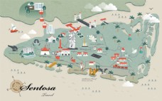手绘矢量旅游新加坡景点地图海报背景