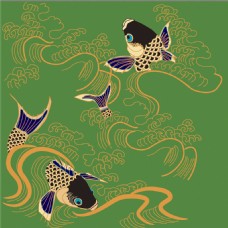 绿色卡通鱼花纹背景图