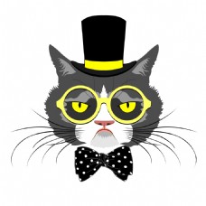 小猫可爱黄色眼镜动物绅士矢量素材