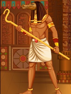 站在宫殿中拿着武器的古埃及野兽