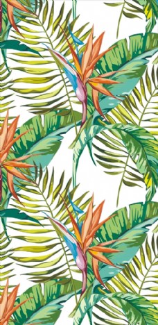 绿树热带植物花朵四方连续底纹