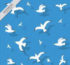 矢量背景飞翔的白色海鸥无缝背景矢量图